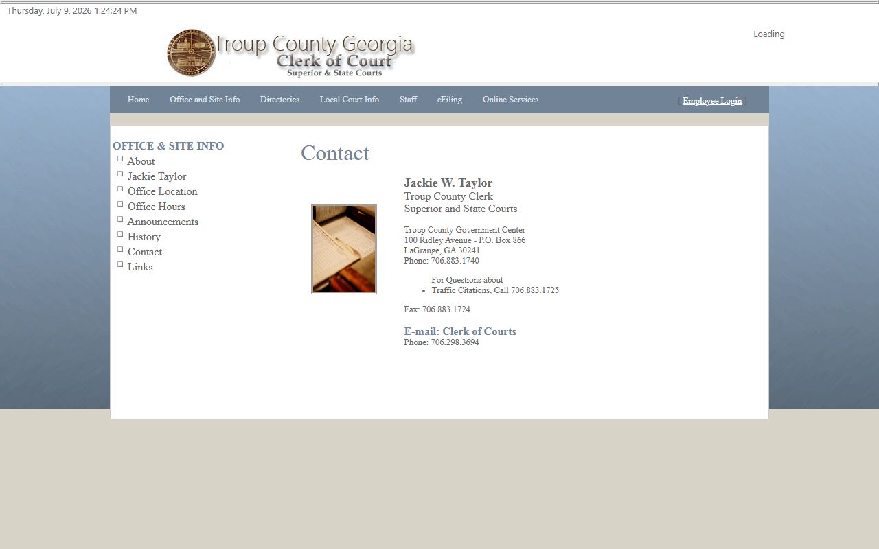 Troup County Clerk records contact page