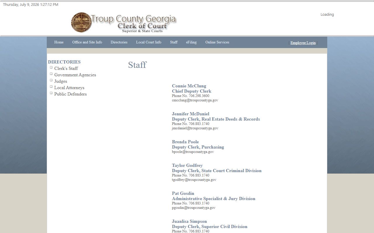 Troup County Clerk records staff directory