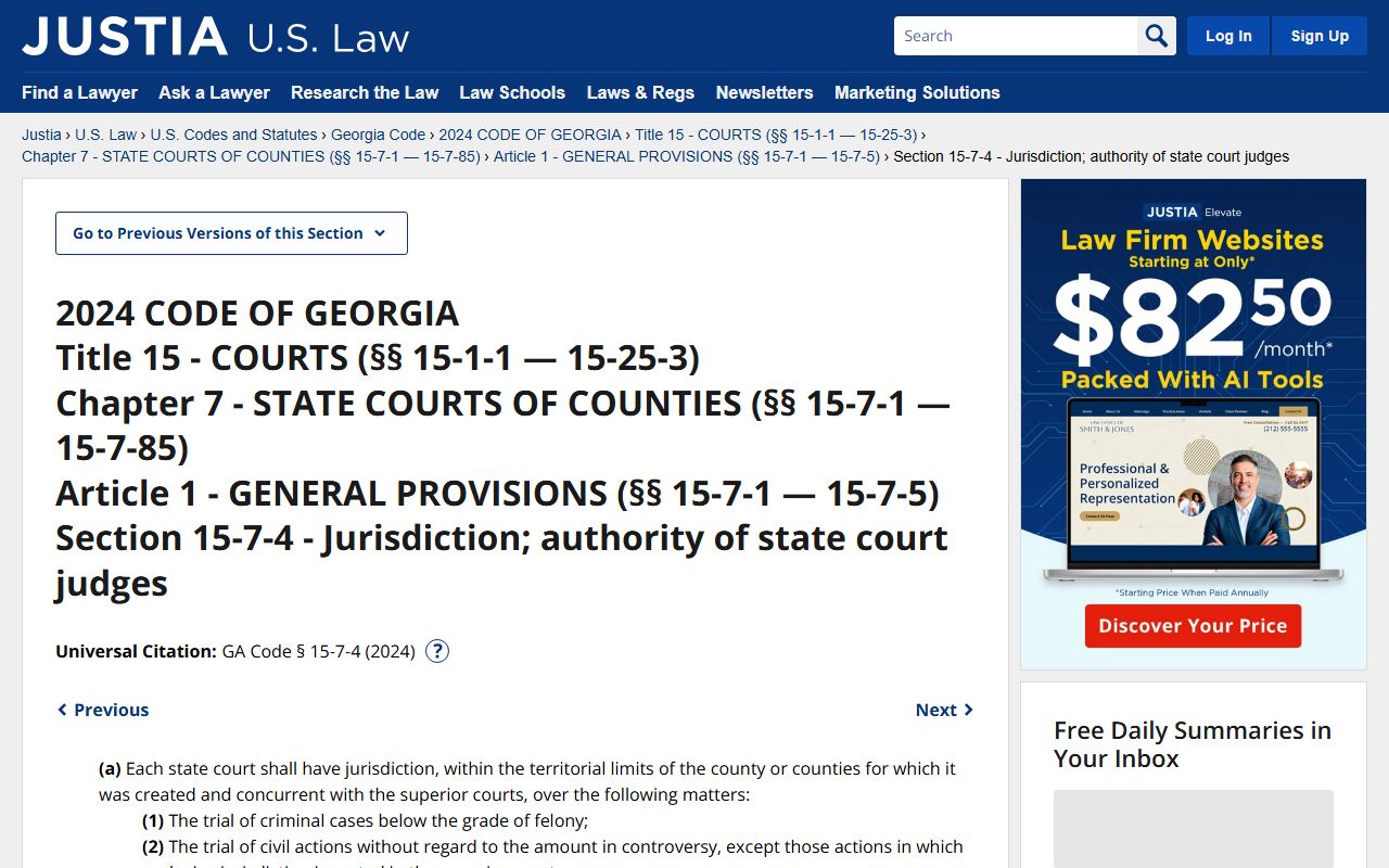 Troup County arrest records and court charges Georgia State Court jurisdiction statute