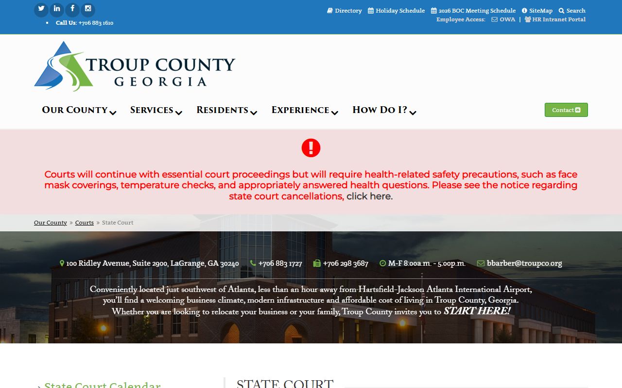 Troup County arrest records and court charges State Court jurisdiction page