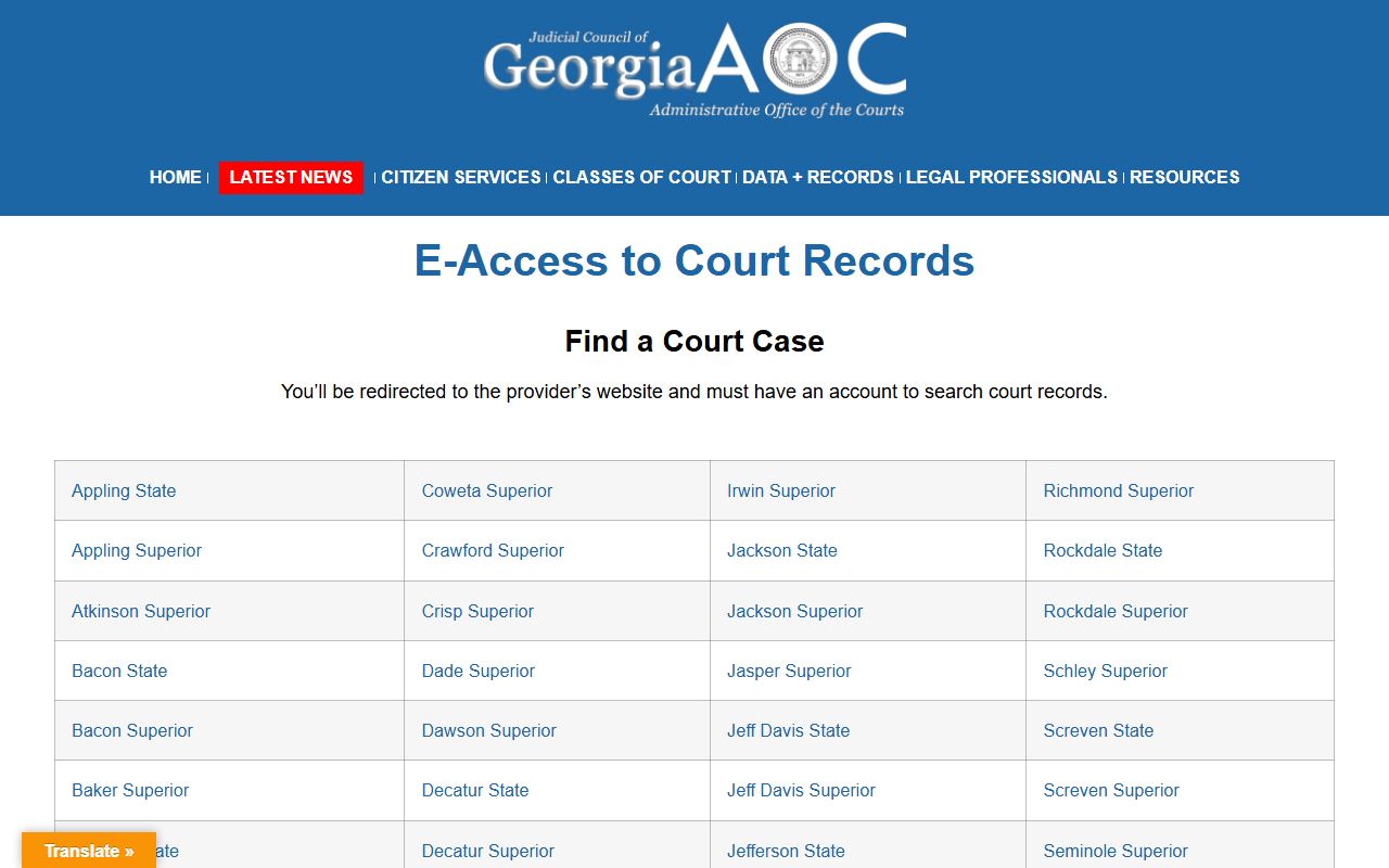 Troup County court records Georgia Courts e-access account page
