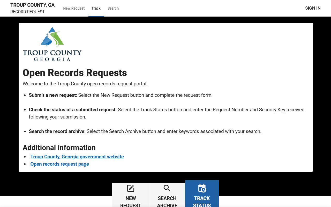 Troup County court records JustFOIA public portal