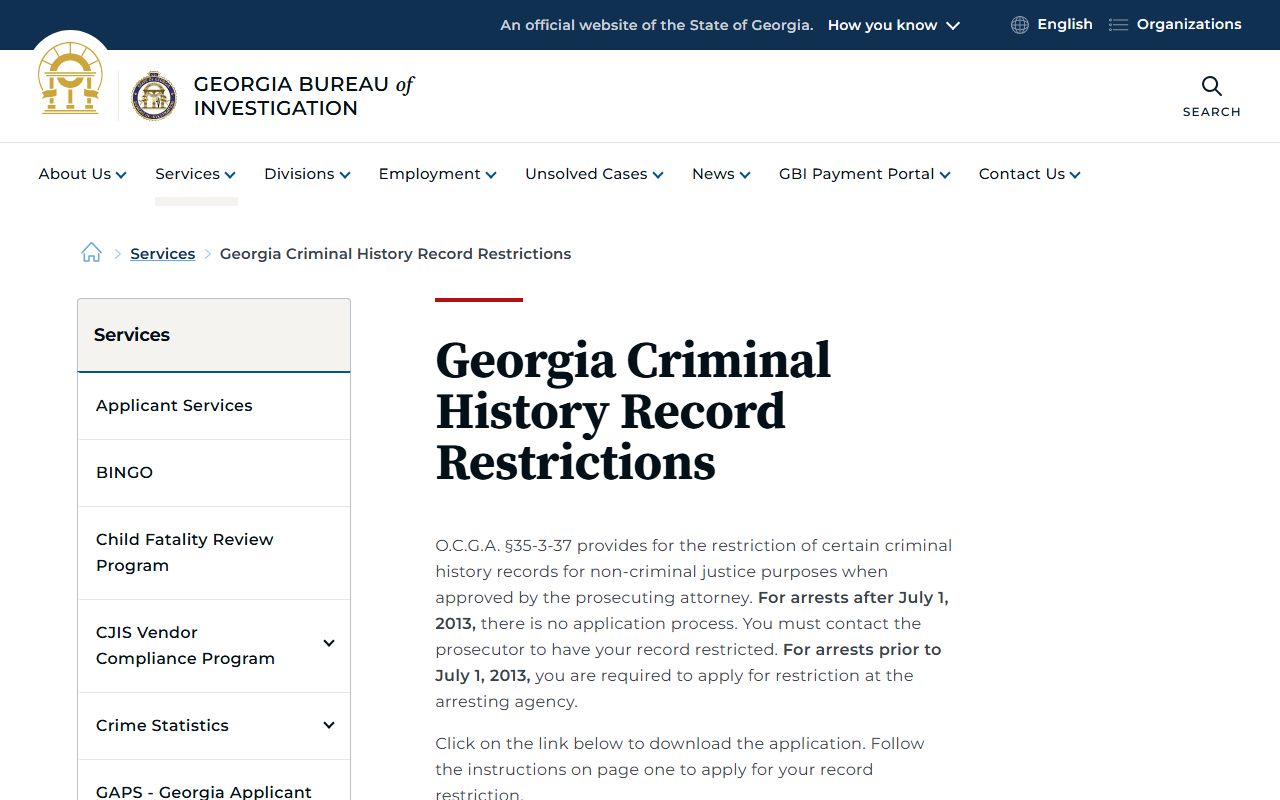 Troup County criminal court records GBI record restriction page