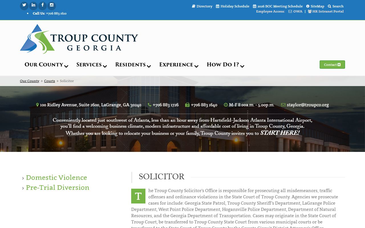 Troup County criminal court records Solicitor State Court prosecution page