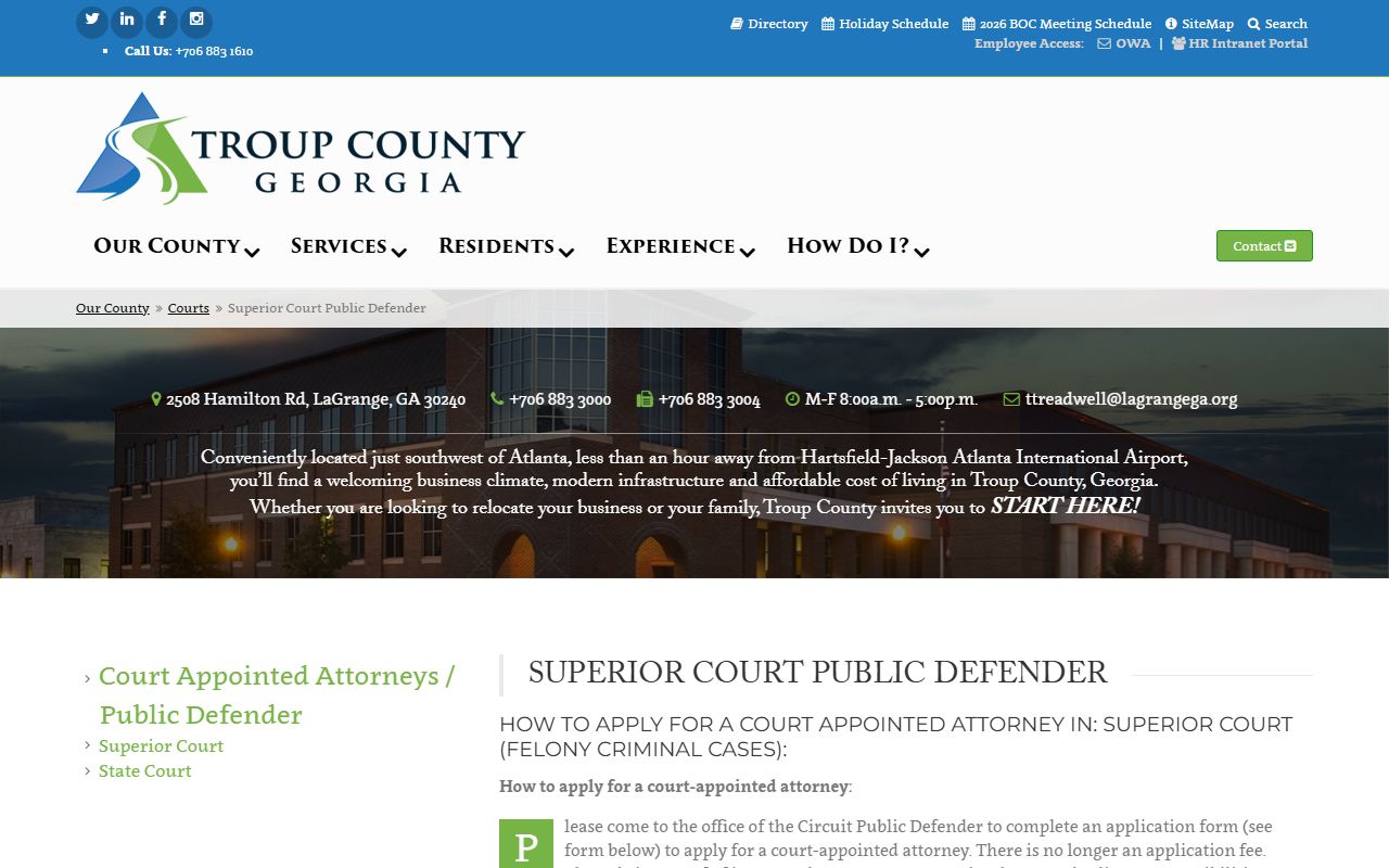 Troup County Superior Court public defender page