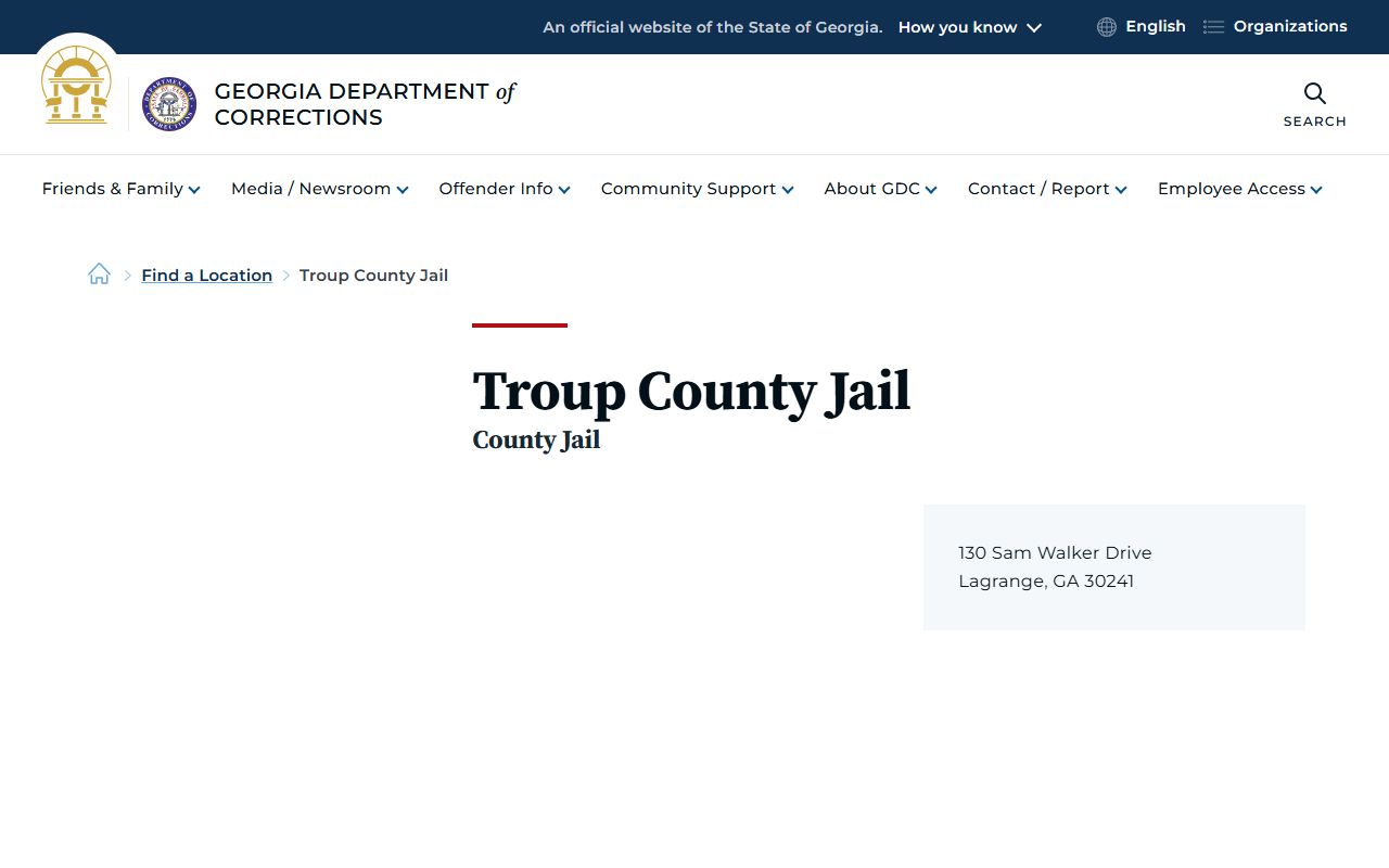 Troup County inmate records jail listing with primary phone