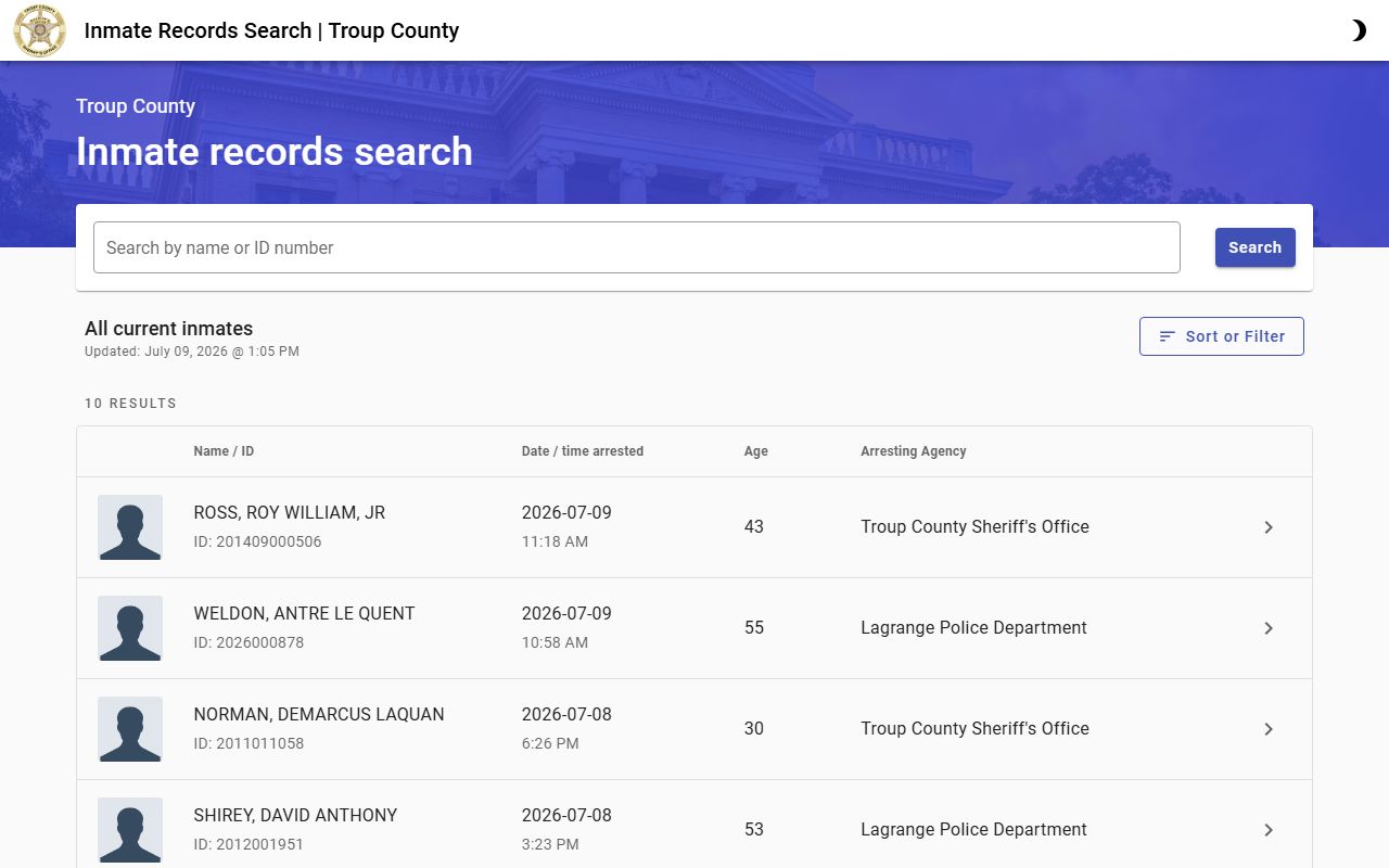 Troup County inmate search current jail roster portal
