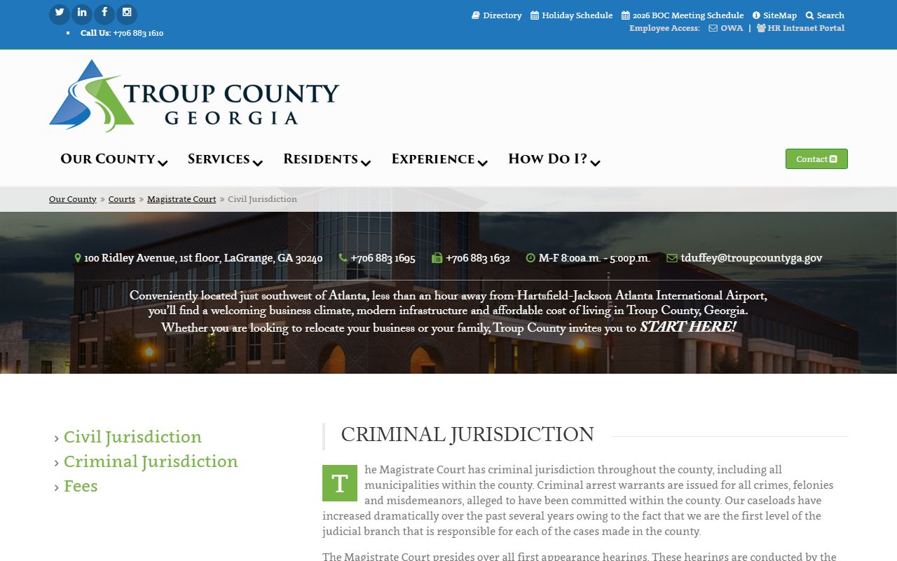 Troup County warrant records Magistrate Court criminal jurisdiction